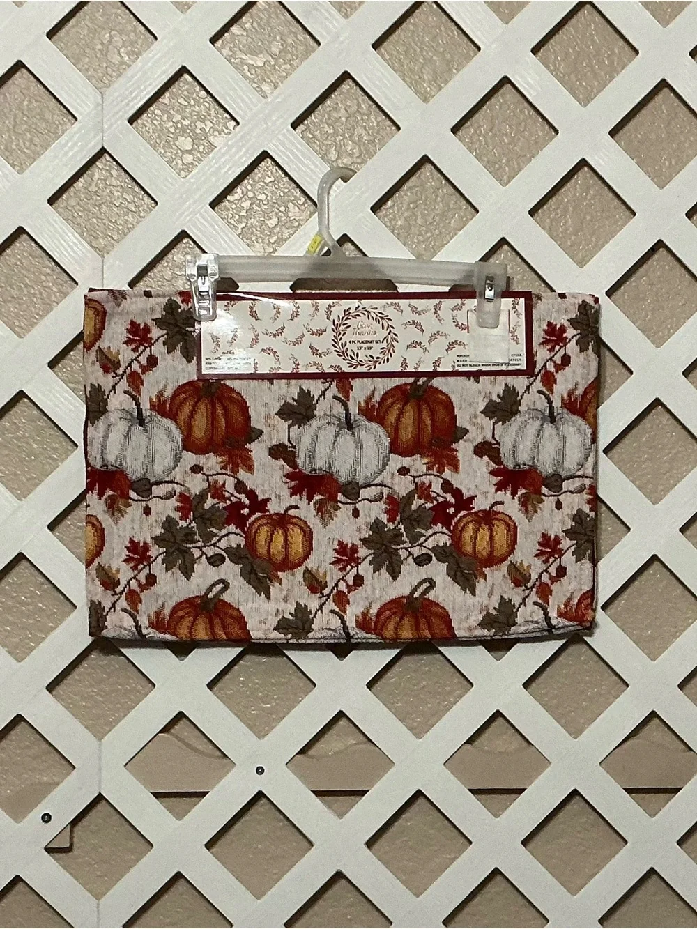 Autumn Orange & White Pumpkin Print Placemats.  Set of 4